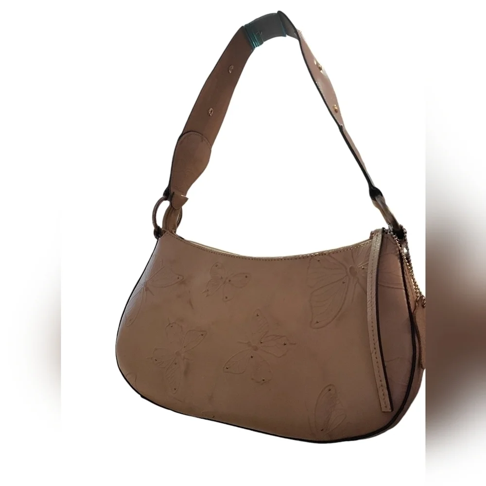 Valerie Stevens Genuine leather Hobo Bag with Embossed studded Butterflies